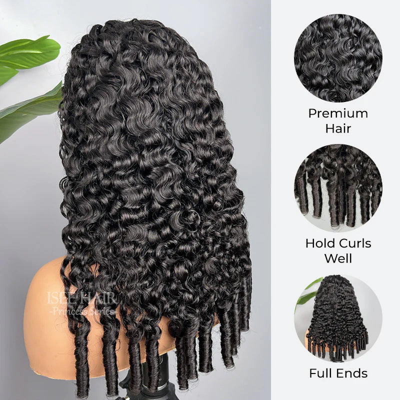ISEE Burmese Curly Half Wig InvisiFit Strap Human Hair Wear Go Glueless Wig for Beginners