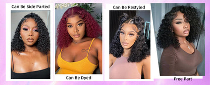 Curly Bob Wig Human Hair 5x5 Wear And Go Glueless Wigs Human Hair Pre Plucked Pre Cut Deep Wave Lace Front Closure Wigs For Black Women 200 Density Curly Wig Glueless Wear And Go Black 12 Inch