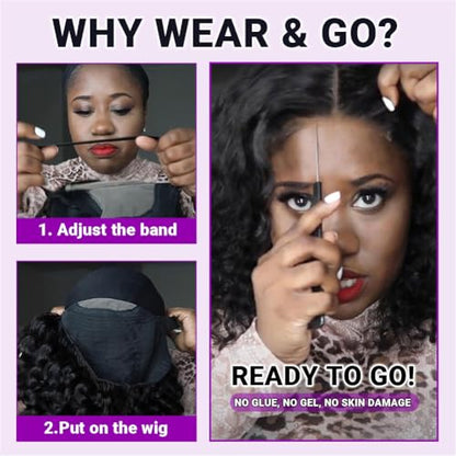 Curly Bob Wig Human Hair 5x5 Wear And Go Glueless Wigs Human Hair Pre Plucked Pre Cut Deep Wave Lace Front Closure Wigs For Black Women 200 Density Curly Wig Glueless Wear And Go Black 12 Inch
