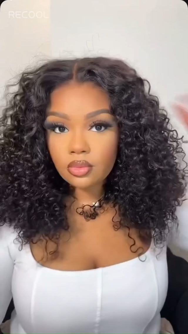 Curly Bob Wig Human Hair 5x5 Wear And Go Glueless Wigs Human Hair Pre Plucked Pre Cut Deep Wave Lace Front Closure Wigs For Black Women 200 Density Curly Wig Glueless Wear And Go Black 12 Inch