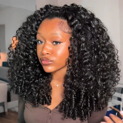 ISEE Burmese Curly Half Wig InvisiFit Strap Human Hair Wear Go Glueless Wig for Beginners