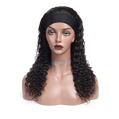 Aiterina Headband Wig Deep Wave 12 Inch Human Hair Headband Wig Curly hair Glueless Human Hair Wigs Machine Made No Lace deep Curly Headband Wigs Natural color