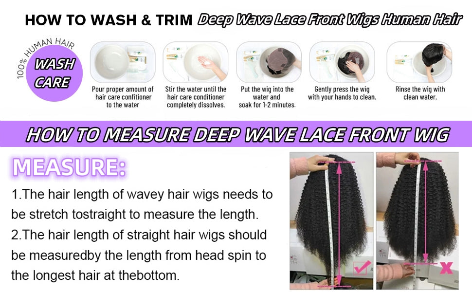 JTMMP 13x6 Deep Wave Lace Front Wigs Human Hair 200% Density 26 Inch Curly Human Hair Wig for Women Natural Black HD Transparent Lace Glueless Frontal Wigs Human Hair Pre Plucked