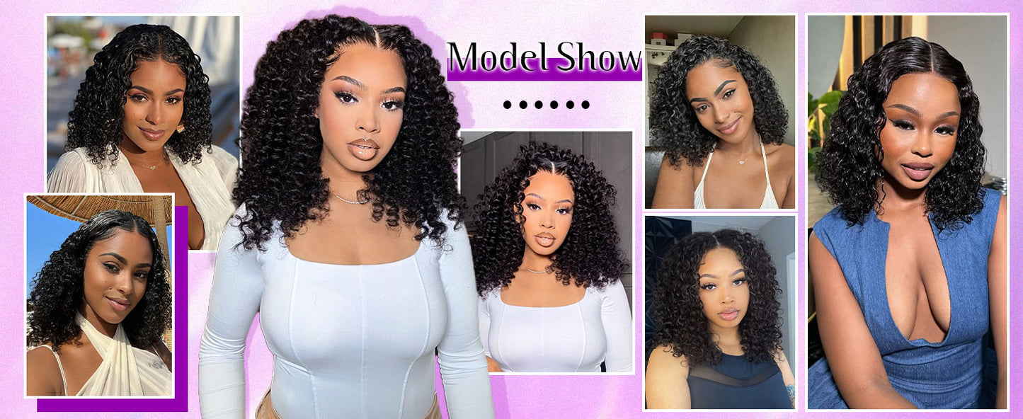 Curly Bob Wig Human Hair 5x5 Wear And Go Glueless Wigs Human Hair Pre Plucked Pre Cut Deep Wave Lace Front Closure Wigs For Black Women 200 Density Curly Wig Glueless Wear And Go Black 12 Inch