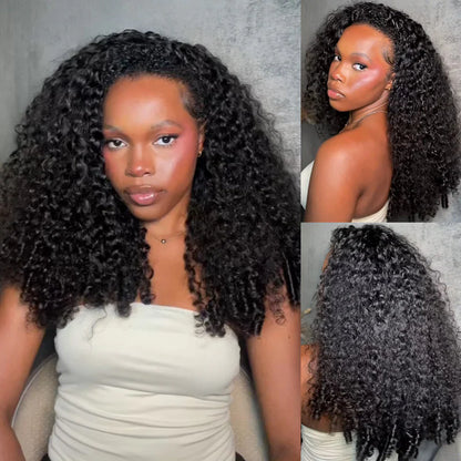 ISEE Burmese Curly Half Wig InvisiFit Strap Human Hair Wear Go Glueless Wig for Beginners