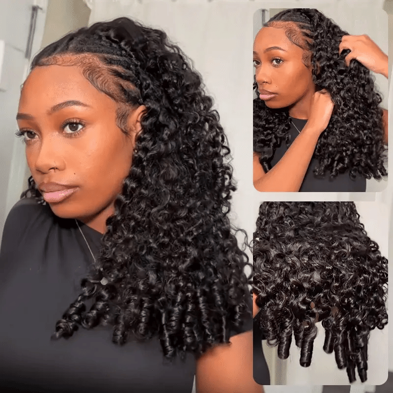 ISEE Burmese Curly Half Wig InvisiFit Strap Human Hair Wear Go Glueless Wig for Beginners