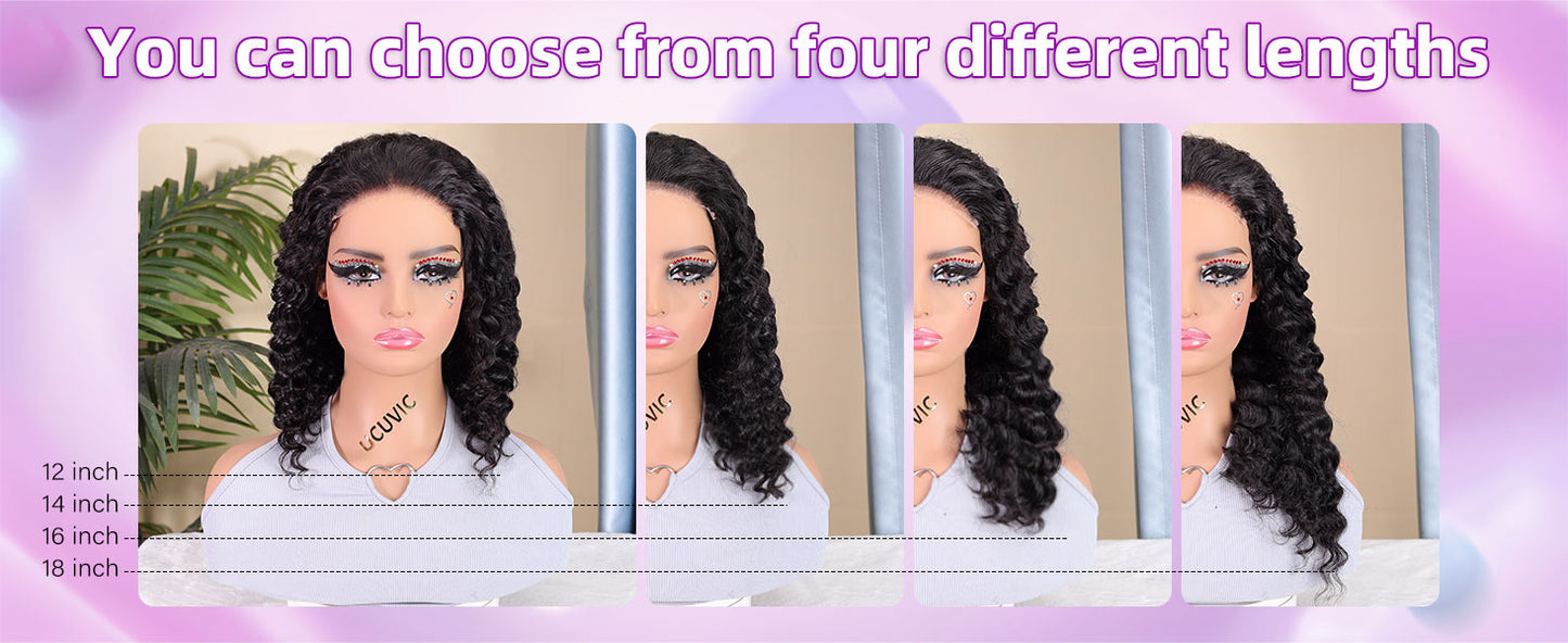 Curly Bob Wig Human Hair 5x5 Wear And Go Glueless Wigs Human Hair Pre Plucked Pre Cut Deep Wave Lace Front Closure Wigs For Black Women 200 Density Curly Wig Glueless Wear And Go Black 12 Inch