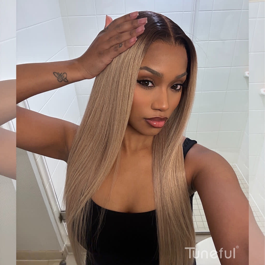 Tuneful Professional Toned Ombre Ash Blonde Mixed Dirty Blonde Human Hair Wigs Glueless Wigs