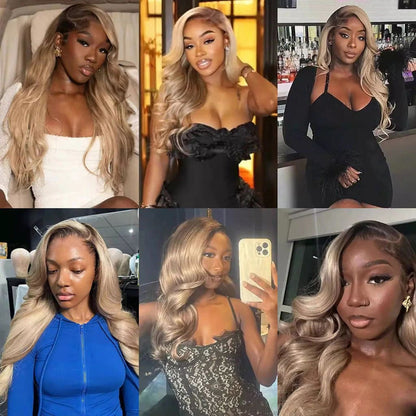 Tuneful Professional Toned Ombre Ash Blonde Mixed Dirty Blonde Human Hair Wigs Glueless Wigs