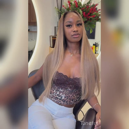 Tuneful Professional Toned Ombre Ash Blonde Mixed Dirty Blonde Human Hair Wigs Glueless Wigs