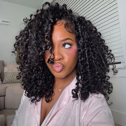 ISEE Burmese Curly Half Wig InvisiFit Strap Human Hair Wear Go Glueless Wig for Beginners