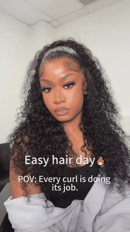JTMMP 13x6 Deep Wave Lace Front Wigs Human Hair 200% Density 26 Inch Curly Human Hair Wig for Women Natural Black HD Transparent Lace Glueless Frontal Wigs Human Hair Pre Plucked