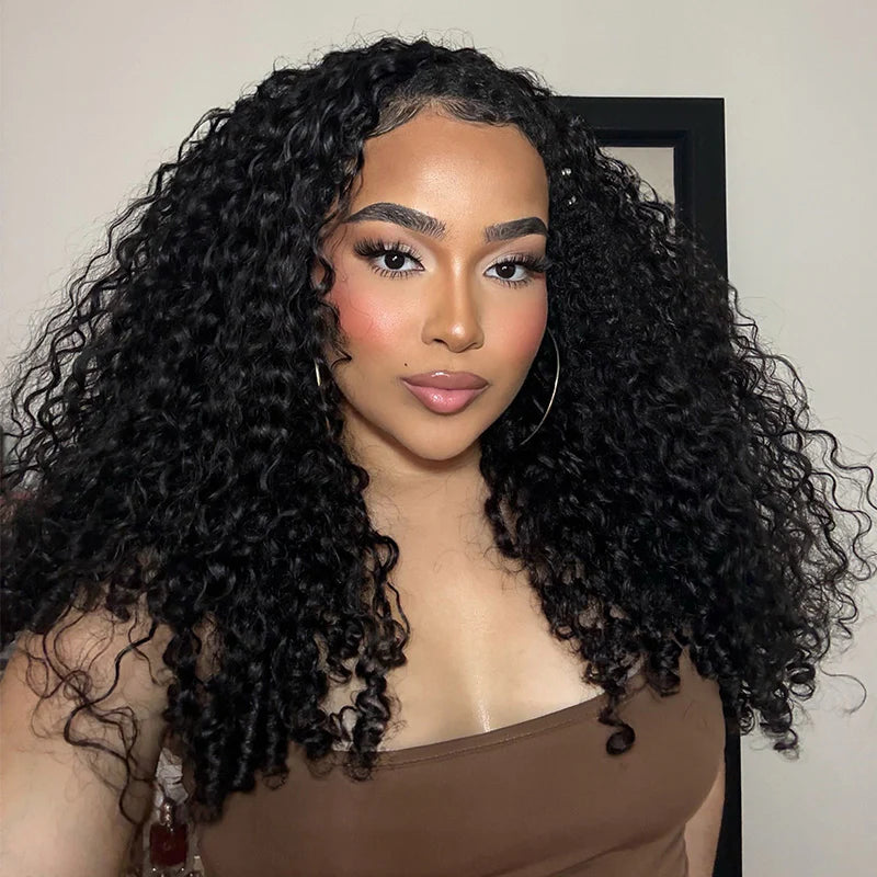ISEE Burmese Curly Half Wig InvisiFit Strap Human Hair Wear Go Glueless Wig for Beginners