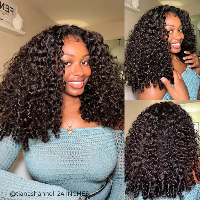 ISEE Burmese Curly Half Wig InvisiFit Strap Human Hair Wear Go Glueless Wig for Beginners